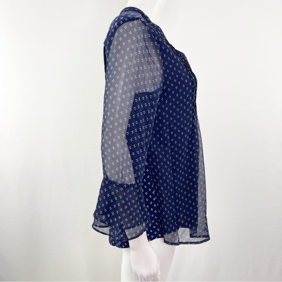 Charter Club Top Blue Floral Pleated Chiffon Blouse with 3/4 Sleeves Size S - Picture 6 of 11